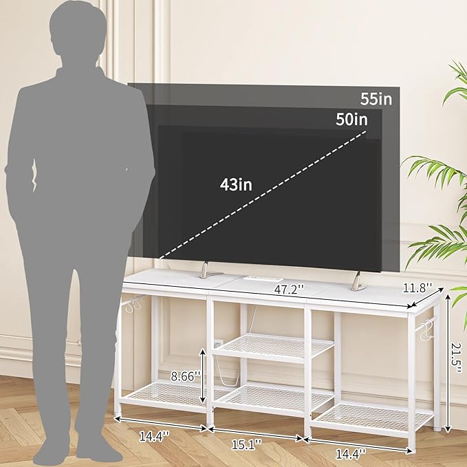 YGEOMER White TV Stand for Up to 55 Inch Tvs, Entertainment Center