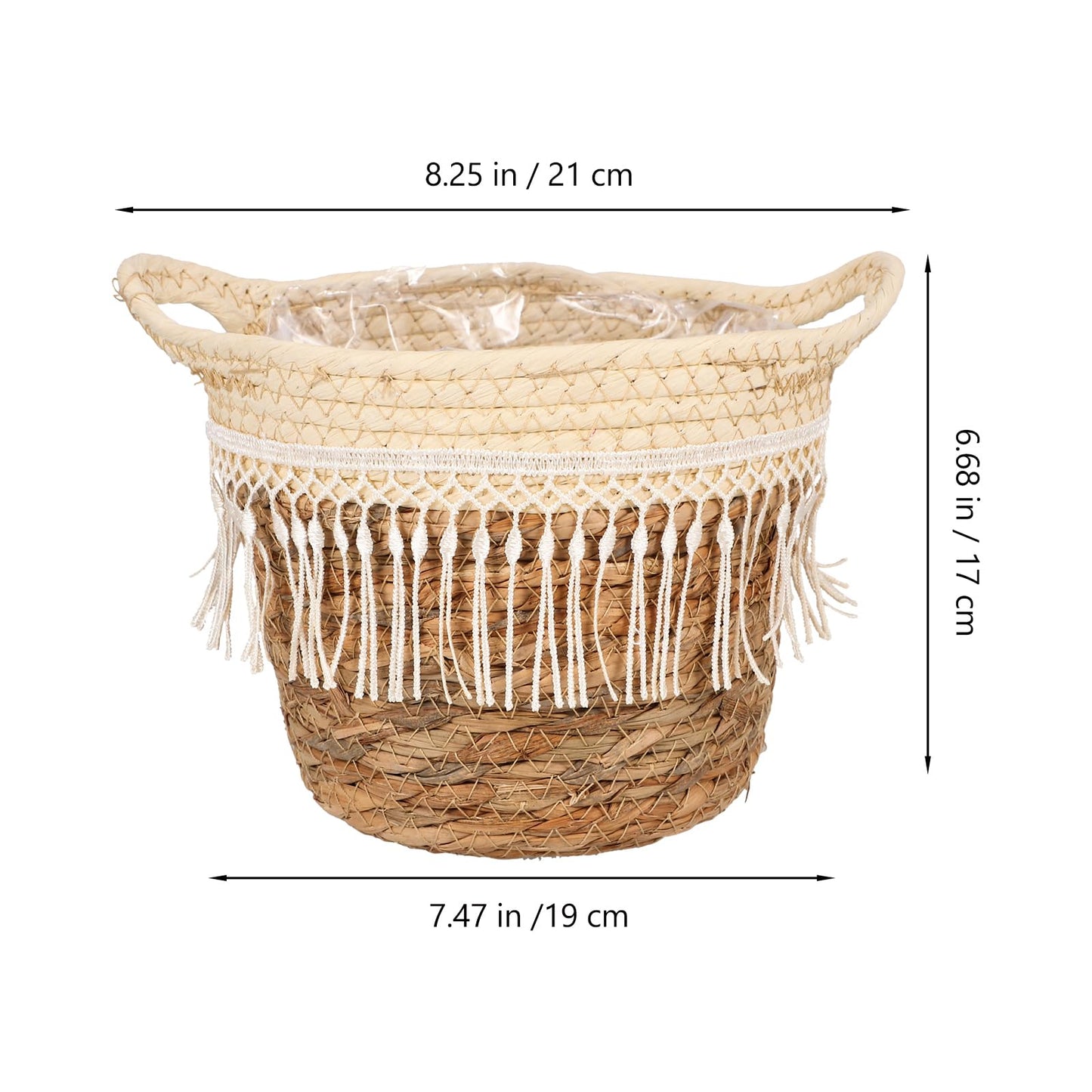Alipis Boho Woven Planter Basket with Built-in Jute Liner Straw Rope Plant Container Holder for Indoor and Outdoor Use Decorative Plant Basket for Home Office Patio 8.26X7.48X6.69 Inches