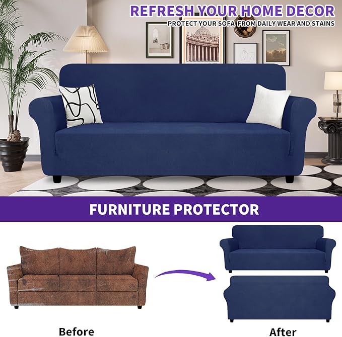 ZNSAYOTX Super Stretch Couch Cover, New Striped Sofa Covers Fitted Slipcovers