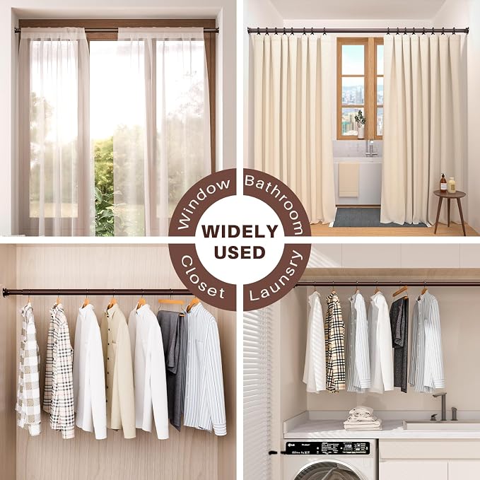 SUTINE Closet Rod - Closet Rods for Hanging Clothes, 17 to 82 inch Adjustable Closet Hanging Rod, Heavy Duty Clothes Rod Clothing Bar, Closet Poles for Hanging Clothes for Wardrobes, Shower Curtain