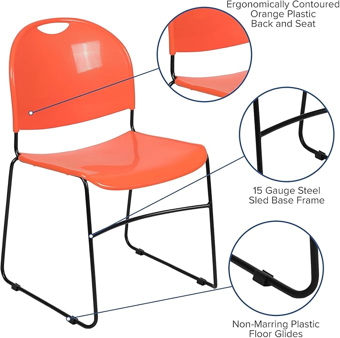 Flash Furniture HERCULES Series 5 Pack 880 lb. Capacity Orange Ultra-Compact