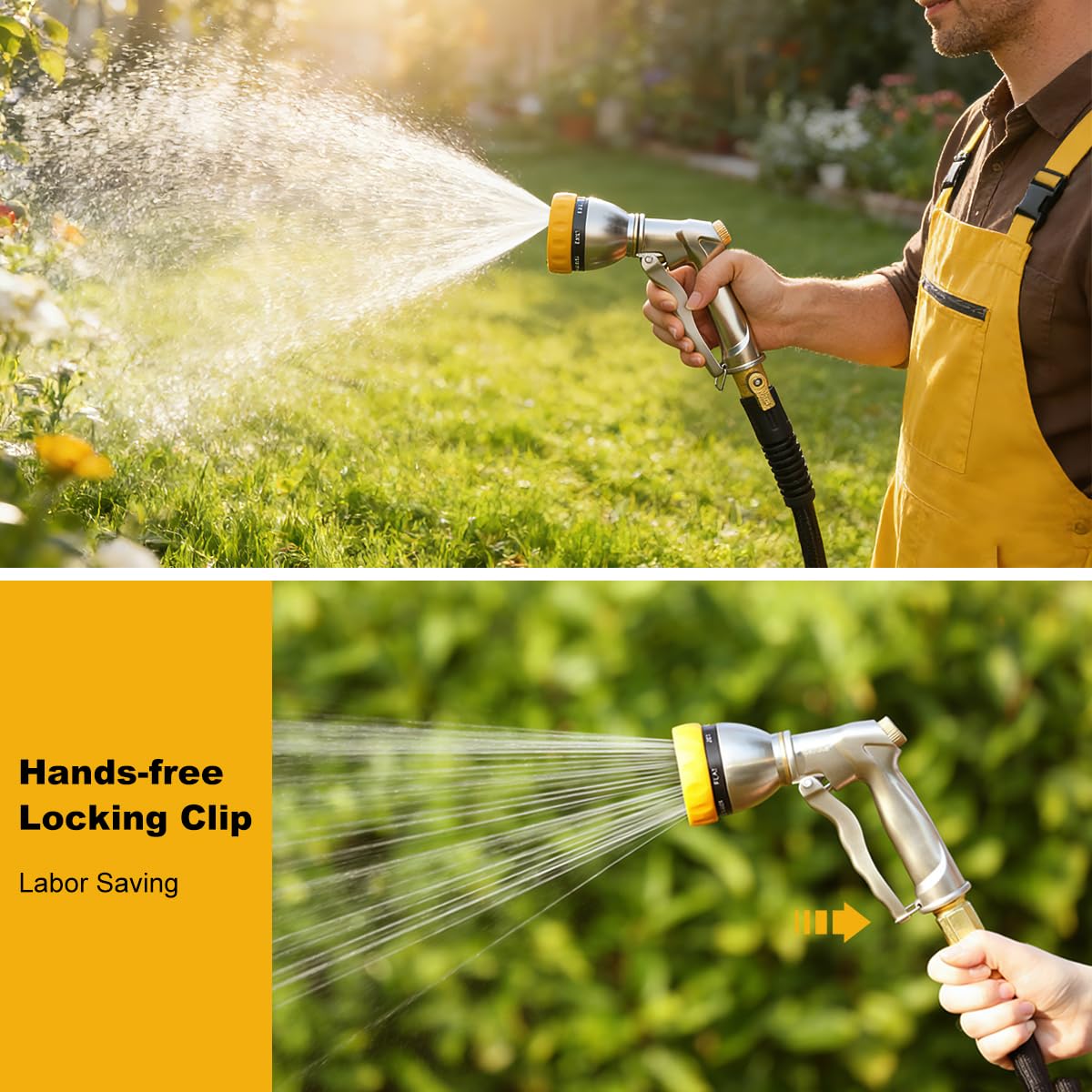 FANHAO Garden Hose Nozzle Heavy Duty, 100% Metal Water Hose Nozzle Sprayer High Pressure Spray Nozzle with 7 Spray Patterns for Watering Garden, Washing Cars and Showering Pets