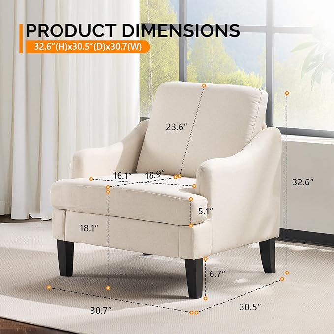 VINGLI Linen Fabric Accent Chairs Set of 2, Comfy Sofa Chair Living Room