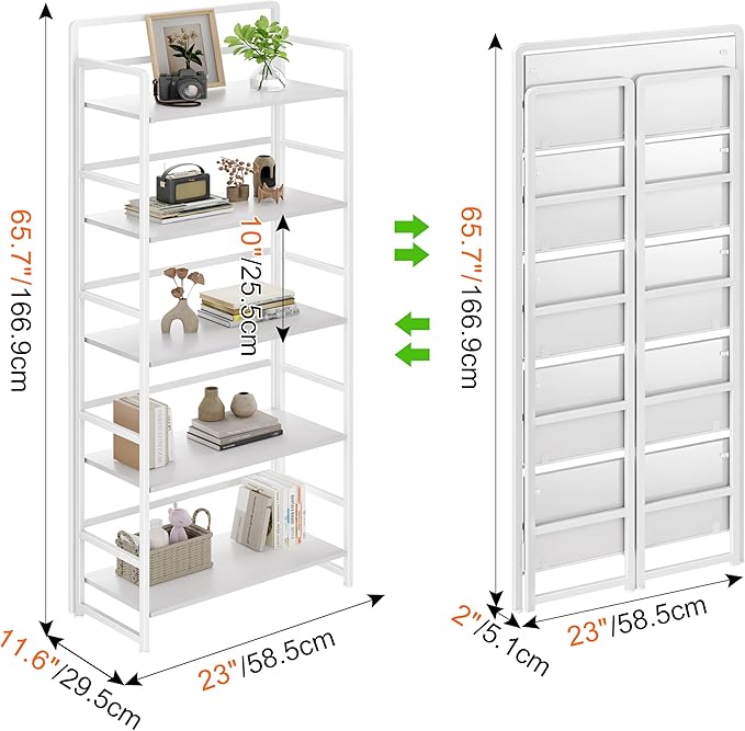 No Assembly Folding Bookshelf, 5 Tiers Collapsible Book Shelf