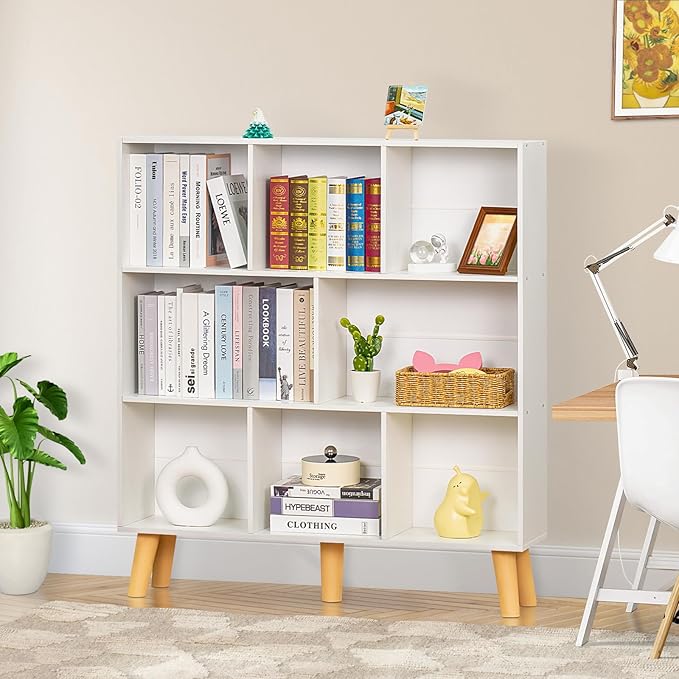 YAHARBO 8 Cube White Bookshelf, 3 Tier Book Shelf