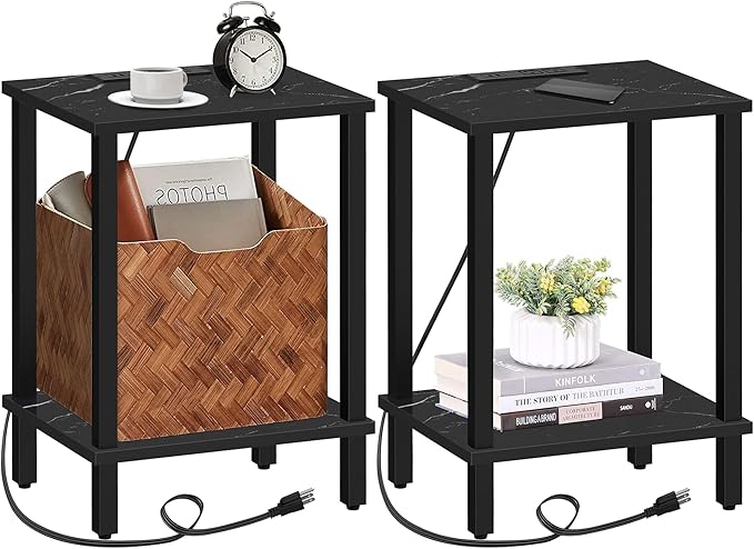 TUTOTAK End Table with Charging Station, Small Side Table, Nightstand Bedside