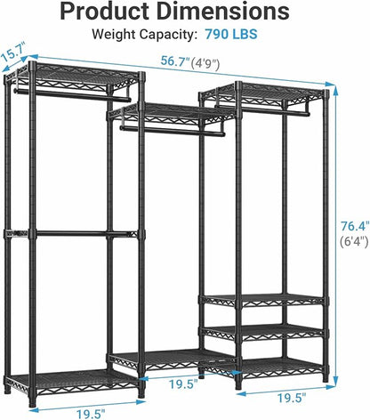 VIPEK V5C Medium Covered Clothes Rack Heavy Duty Portable Closet Wardrobe, Freestanding Black Clothing Rack with Grey Upgraded Polyester Cover, Adjustable Custom, 56.7" Lx15.7 Wx76.4 H