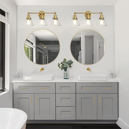 Design House Augustin Vanity Light, 3-Light, Seeded Glass Warm Glow, Dimmable, Up/Down Glow, Easy Installation, E26 Socket, Satin Gold, 25.9 in L x 8.3 in D x 11.1 in H, 589036-SG