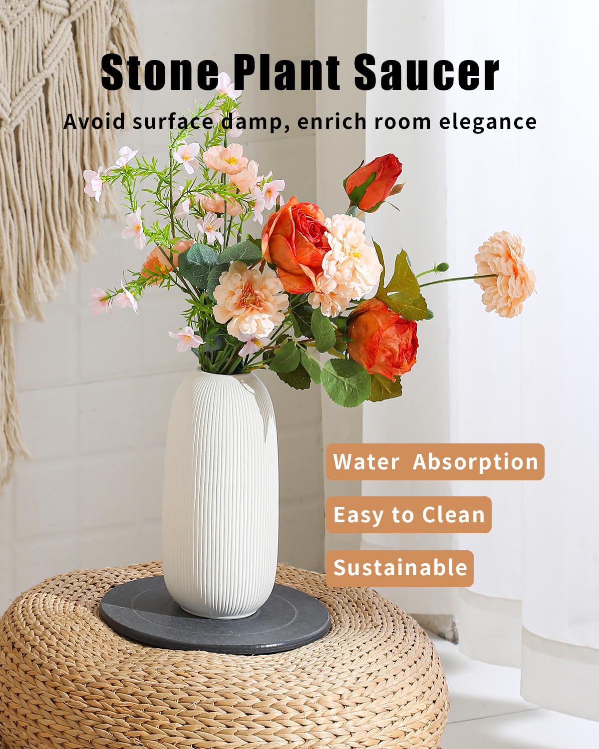 TBEECOZY Diatomaceous Earth Plant Saucer Instant Dry, 2 Pack 10 inch Super Absorbent Plant Trays for Pots, Plant Water Catcher Tray, Plant Drip & Drainage Tray for Indoor, Gray