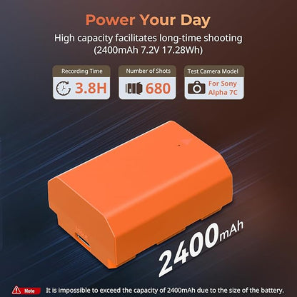 SMALLRIG 2400mAh Repalcement USB-C Battery for Sony NP-FZ100, for Sony A7R V, A7 IV, A7S III, FX3, FX30, A7R IV, A7R III, A7 III, A7C, A7C II, A7CR, A6700, ZV-E1, ZV-E10 II, 2.5H Fast Charging