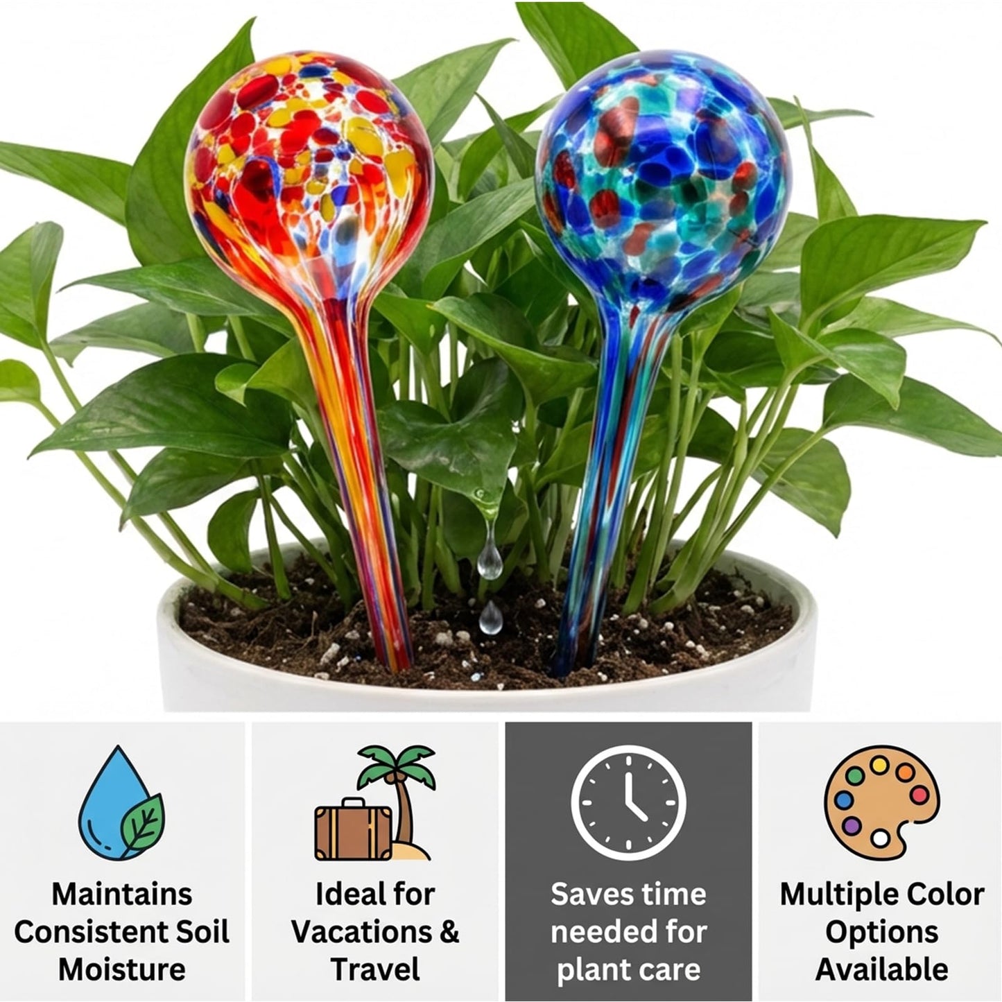 Brajttt Plant Watering Globes Automatic Glass Watering Bulbs, Glass Ball Planter, Decorative Garden Watering Plant Watering Bulbs with 2-Pack, 3.35 inch Diameter