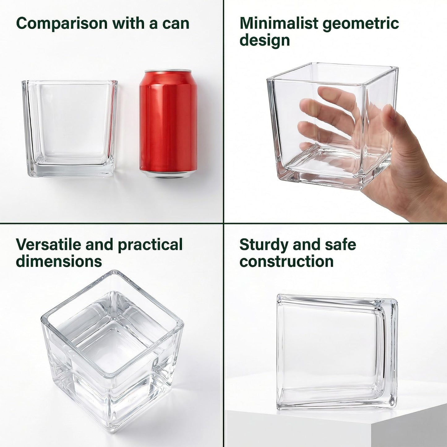 6 Pack Square Glass Vases 5"x 5" x 5", Plant Terrarium, Floating Candle Holder, Clear Bulk Flower Vases for Centerpieces,Wedding Party, Office Decorations, Home Décor, Events