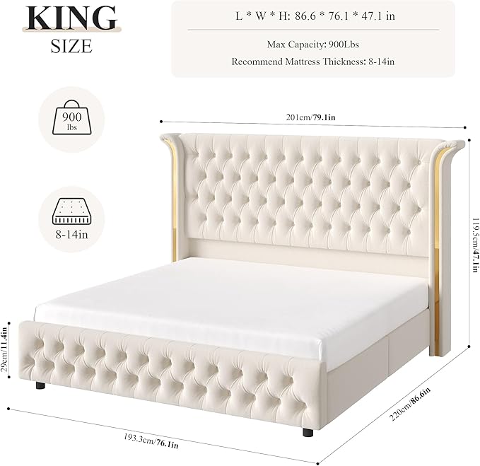 Keyluv King Smart LED Bed Frame