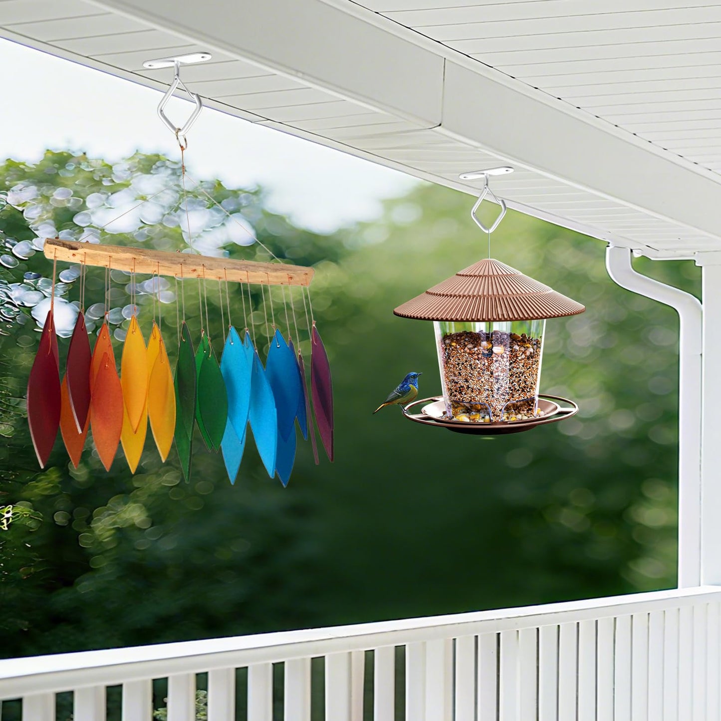 Emiluil 6 Pcs White Ceilling Hooks for Hanging Plants Holder with Safety Buckle,Ceiling Decor Hook Heavy Duty,Metal Plant Hanger Indoor&Outdoor.Hooks for Hanging Plants,Wind Chime,Bird Feeders