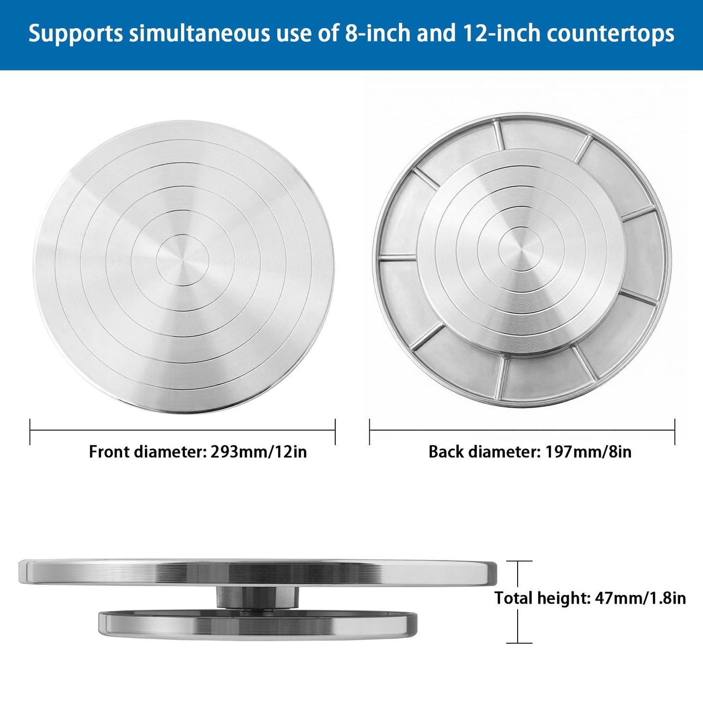 Qiaoxingai 12 Inch Heavy Duty Lazy Susan Turntable, 360° Smooth Rotating Dual Surface Metal Turntable for Kitchen Counter,Cake Decorating, Craft, Display – Aluminum Alloy Spinning Tray