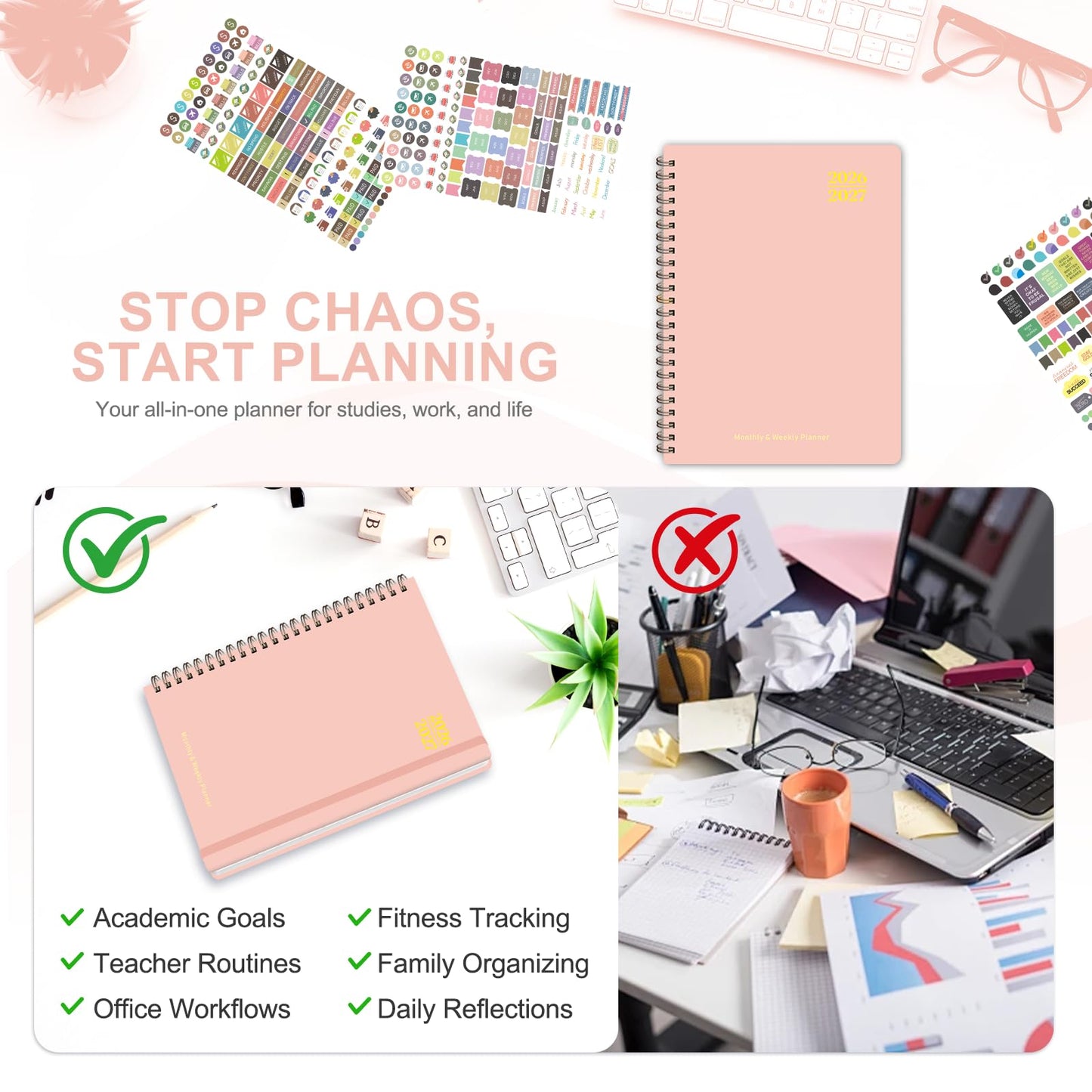 Planner 2026-2027, Weekly and Monthly Academic Planner, July 2026 - June 2027, Hardcover Calendar Agenda Book for School Year Planning, School Supplies for Teacher and Student, A5(6.3'' x 8.5'')