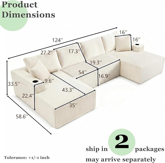 124" Oversized Sectional Couches