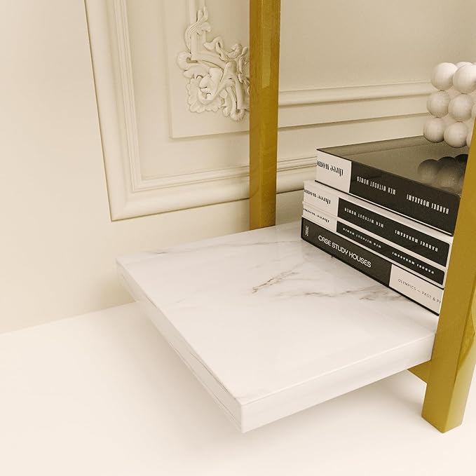5 Tiers Bookshelf Organizer White Faux Marble Shelf, Modern Open Display