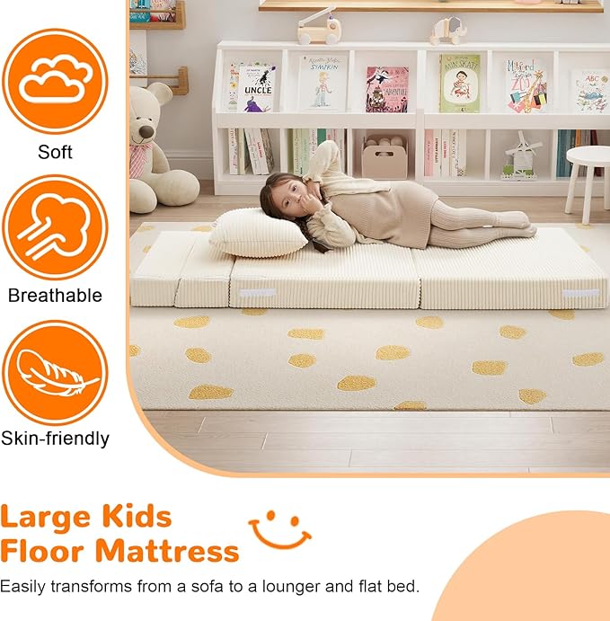 MeMoreCool Folding Sofa for Kids, Corduroy Fold Out Futon Chair, Small Foldable