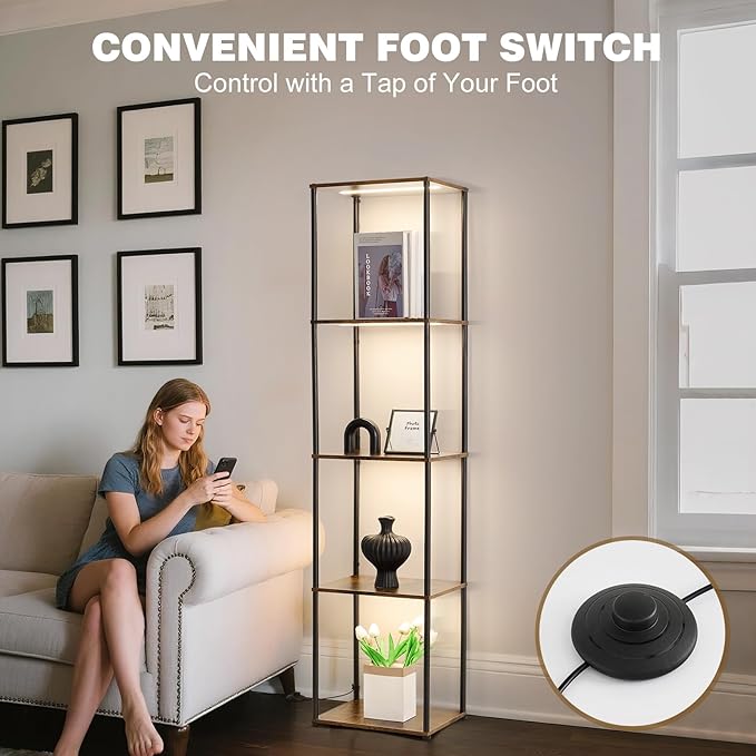 Tall Display Shelf with Lights, Dimmable LED Display Cases