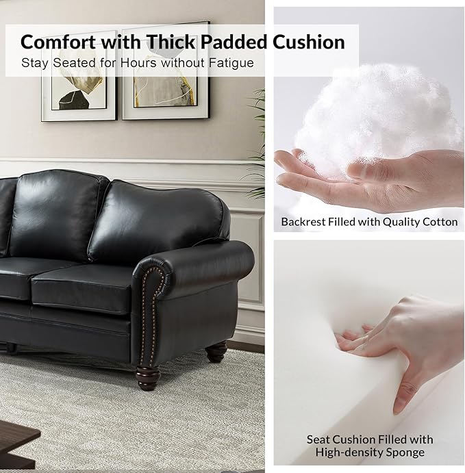 81" Genuine Leather Sofa, Classic 3-Seater Couchs