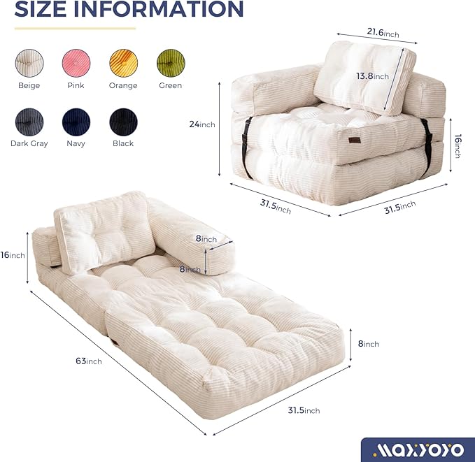 MAXYOYO Folding Sofa Bed, L-Shaped Convertible Sofa Foldable Sleeper Couch