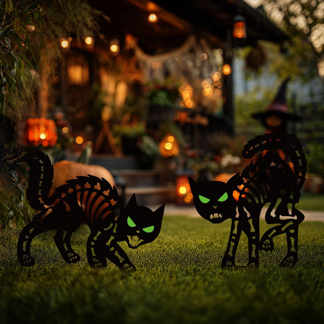 Doesen Halloween Decorations Outdoor Black Cat, Metal Black Cat Halloween Decor, Scary Cats Silhouette with Glow in Dark Eyes, Rust-Proof Lawn Decoration Yard Stakes for Family Home Party Garden Décor
