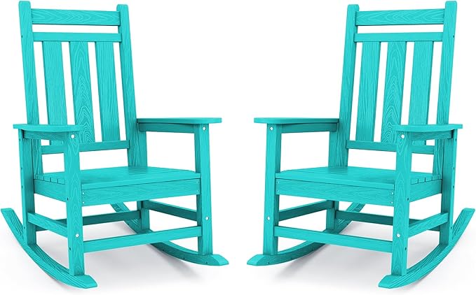 KINGYES Oversized Outdoor Rocking Chair Set of 2, All-Weather Patio Rocking