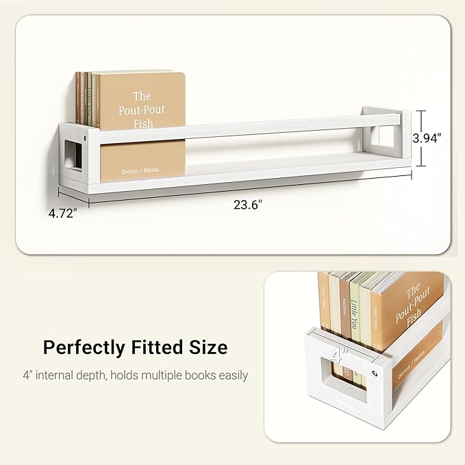 TidyCorner Upgraded Thick Floating Shelves, 24 Inch Solid Wood Bookshelf