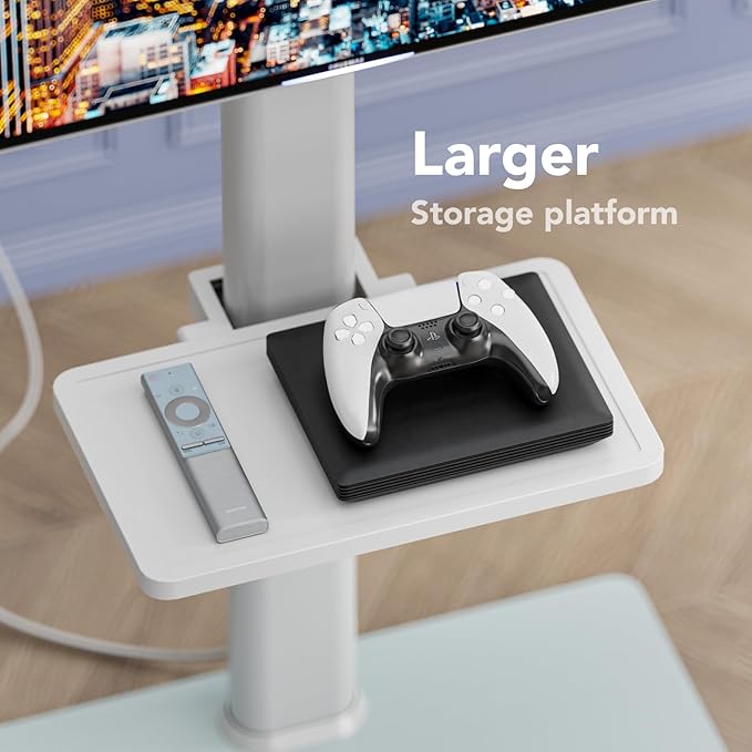AX WABER Floor TV Stand with Power Outlet& Shelf, Universal TV Stand Mount