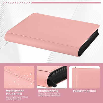 16 Pocket Toploader Binder,Holds 640 Top Loaders,Top Loader Binder for 3" x 4"Rigid Cards,Sleeves Card Collection Binder,20 Double Sided Pages,Compatible with Trading & Sports Holder (16Pink)
