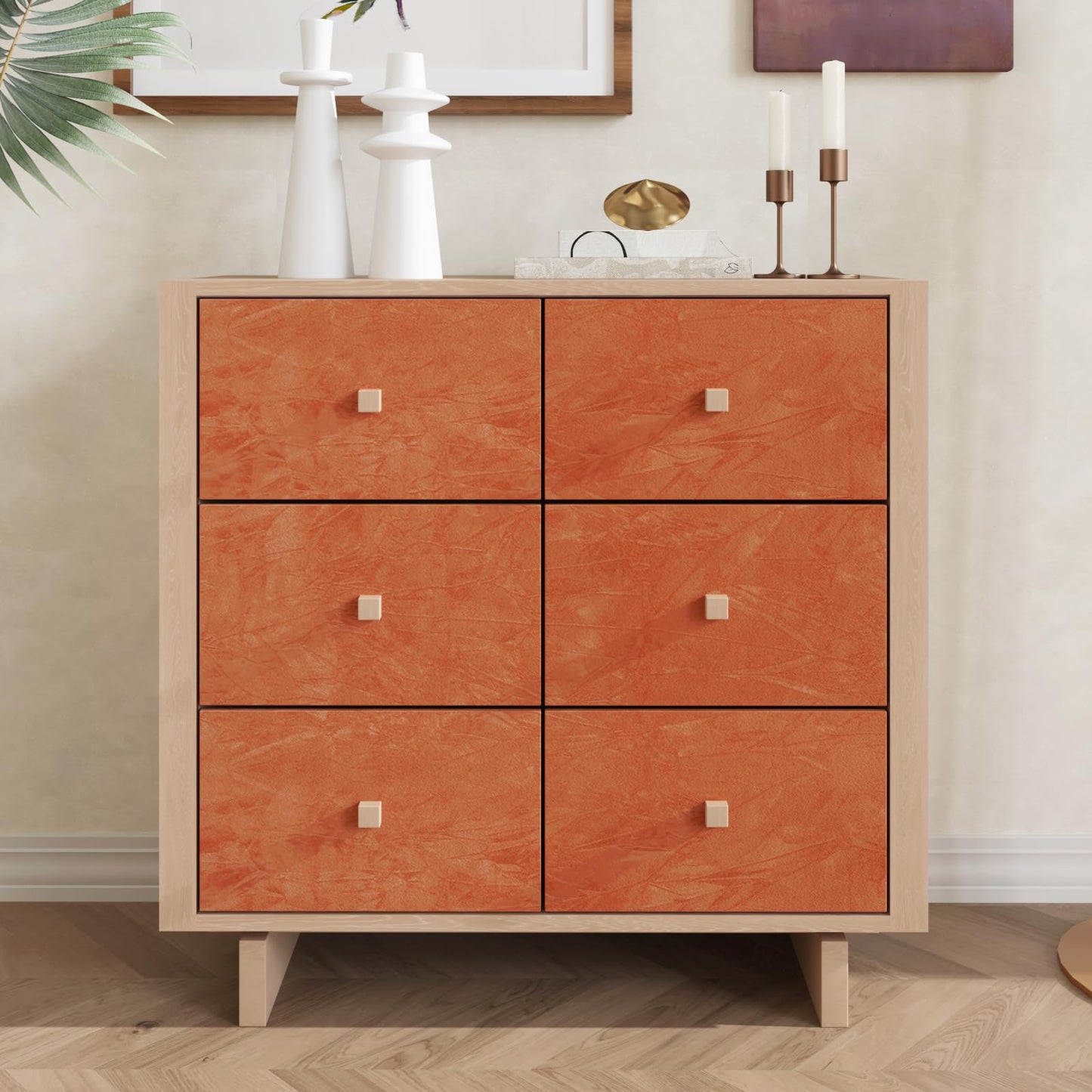 VaryPaper 15.7"x78.7" Orange Crushed Velvet Fabric Self Adhesive Flocking Contact Paper for Cabinets Dresser Soft Felt Drawer Liner Jewelry Box Liner Velvet Wallpaper Peel and Stick for Nursery Crafts