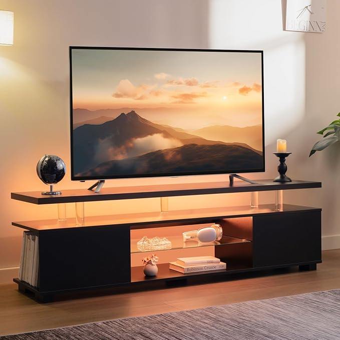 Cubehom Black TV Stand, Glass TV Stands