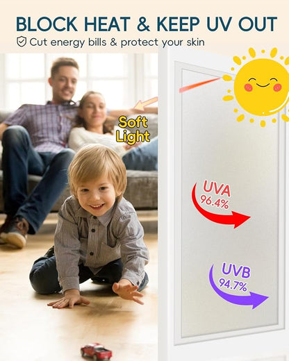 Dwersty Frosted Glass Window Privacy Film Decorative, Bathroom Window Tint for Home Glass Windows Cover, Static Cling, Removable, Reusable, Anti-UV, Anti-Glare, Heat Blocking, 17.5 by 78.74 inch