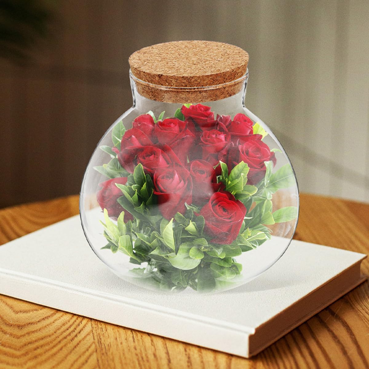 VICASKY Micro Landscape Terrarium Holder Decorative Cork Glass Bottle for Plants DIY Landscaping Round Sealed Container for Home Decor Party Accent