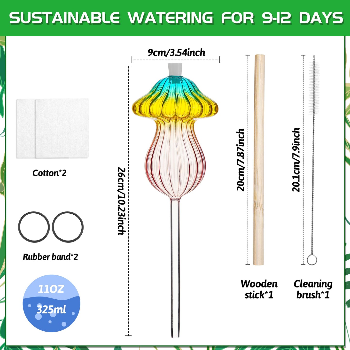 11 oz Large Plant Watering Globes, Glass Self Watering Globes, Gradient Color Mushroom Self Watering Planter Insert, Vacation Plant Watering Devices, Automatic Watering Bulbs (Large-2 Pack)