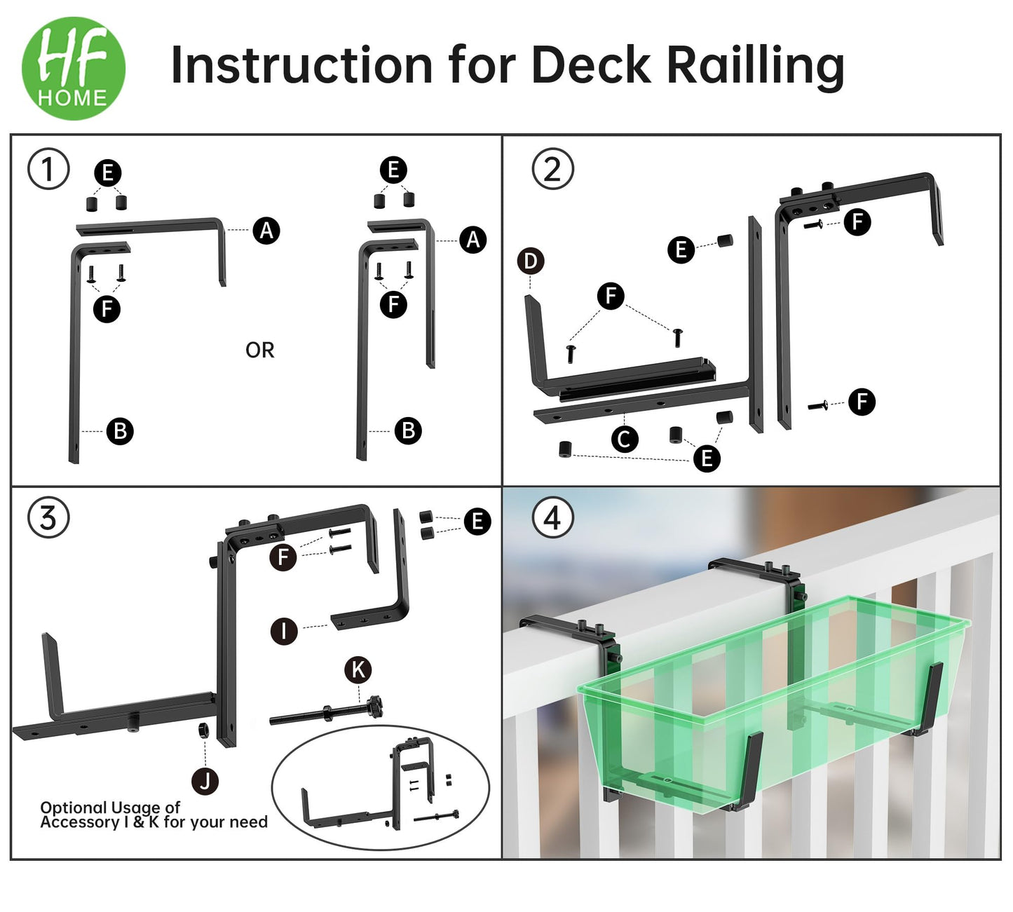 HFHOME 6PCS Adjustable Planter Box Brackets, Brackets for Window Boxes Planters Hanging Flower Box Holders, Wall Mount Holder for Windowsills, Garden, Fences, and Balcony - Black (Patent Registered)