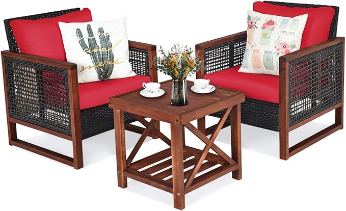 Tangkula 3 Pieces Patio Wicker Furniture Set, Rattan Outdoor Sofa Set