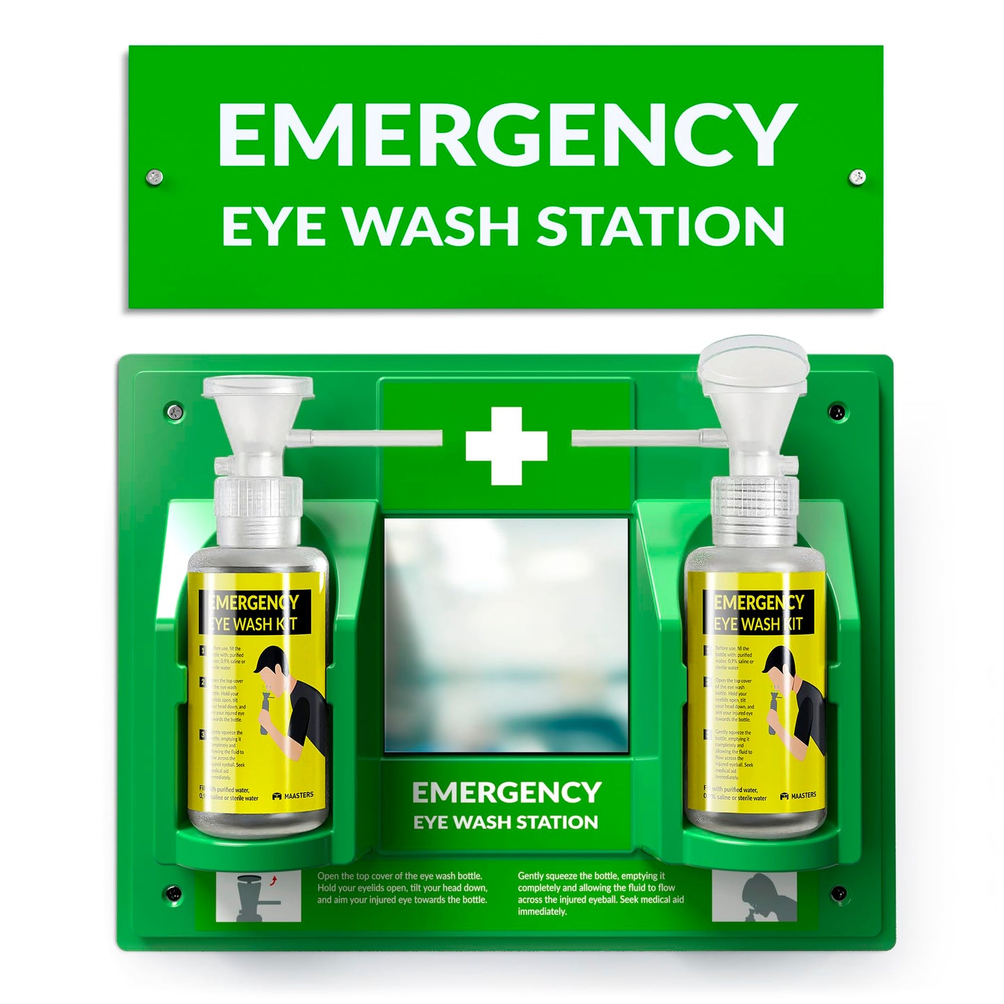 MAASTERS BPA Free Portable Eye Wash Station OSHA Approved - Wall-Mounted First Aid Eye Wash Kit w/Mirror & 2X 16oz Empty Bottles - No Eye Wash Solution Included - Emergency Eyewash - Set of 2