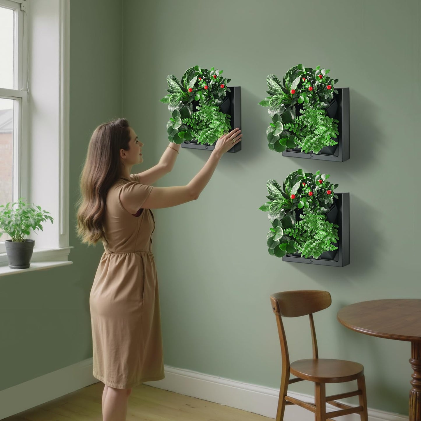 WHLZYEVA Wall-Mounted Vertical Garden Planter – Ready-to-Use Indoor Wall Planter with 4 Grow Pots – Perfect for Herbs, Succulents & Flowers – No Assembly Required(Black)