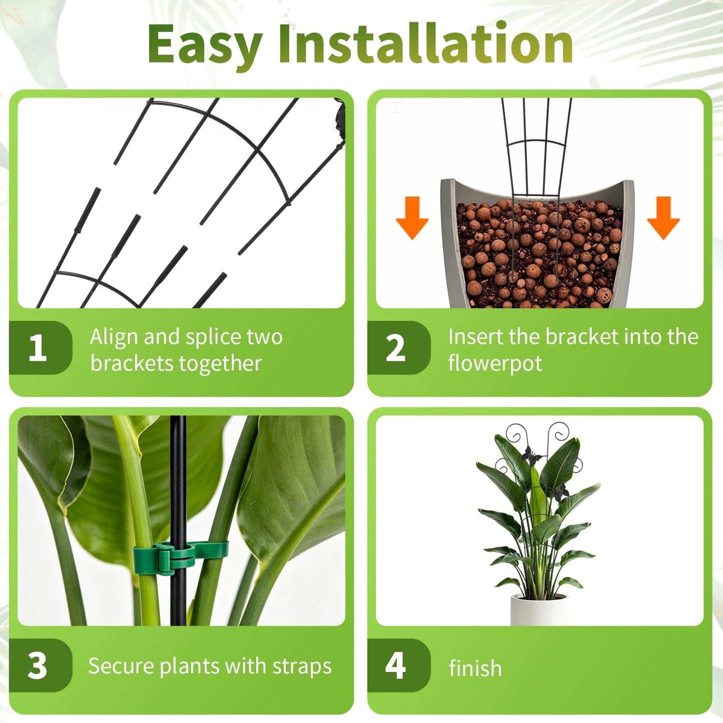 ATZLQON 2 Pack 30 Inch Metal Plant Trellis for Indoor Outdoor Climbing Plants, Easy Assembly with Adjustable Height, Unique Design for Monstera Pothos Hoya, Small Garden Trellis for Pots