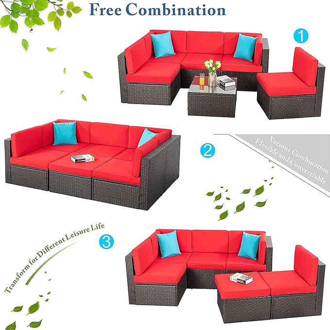 Vongrasig 6 Pieces Patio Furniture Set, Outdoor Sectional Sofa Couch, All