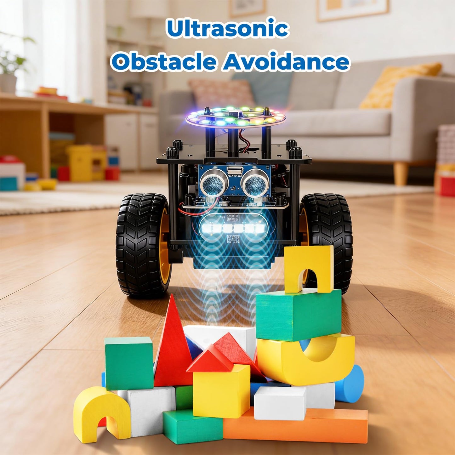 Elfew STEM Robot Car Toys for Kids 8-13, DIY Building Educational Robot Kit, 2WD Self-Balancing RC Car with Ultrasonic Obstacle Avoidance, 360° Rotation, LED Lights, Ideal Gift for Boys Girls