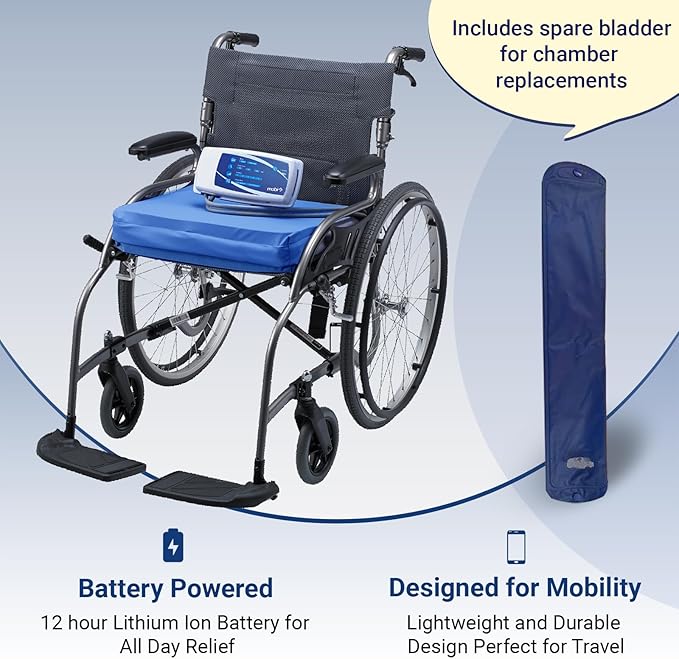 M PAIN MANAGEMENT TECHNOLOGIES Alternating Pressure Wheelchair Cushion by MobiCushion - Pneumatic Air Pillow - Relief for Pressure Sores - Blue
