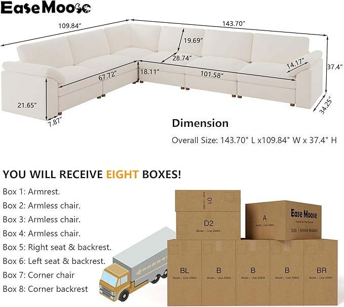 EASE MOOSE Oversized L Shape Sectional Couch, Extra Large Deep seat Sectional