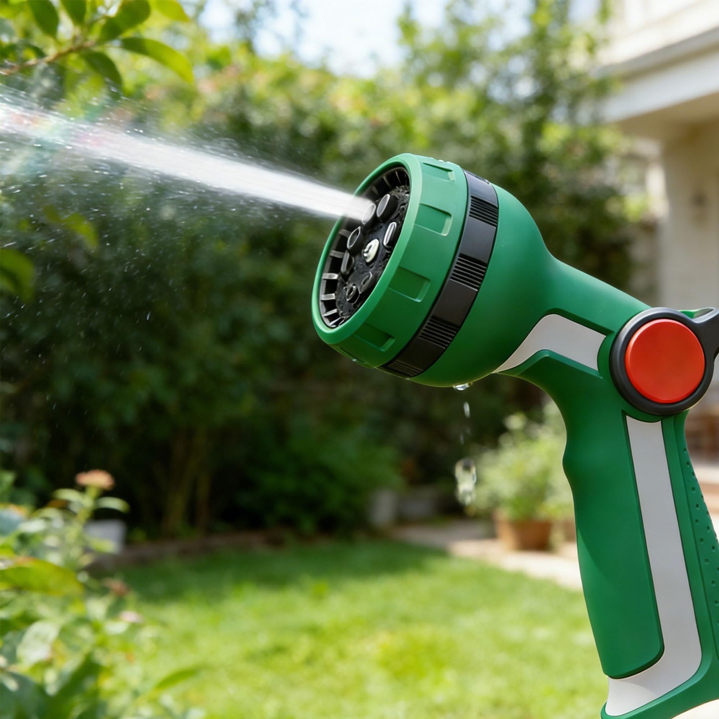 GEWIMI Heavy Duty Metal Garden Hose Nozzle, Thumb Control High Pressure Water Sprayer with 10 Adjustable Patterns, On Off Valve for Watering Plants & Lawns, Car Washing and Pet Showering