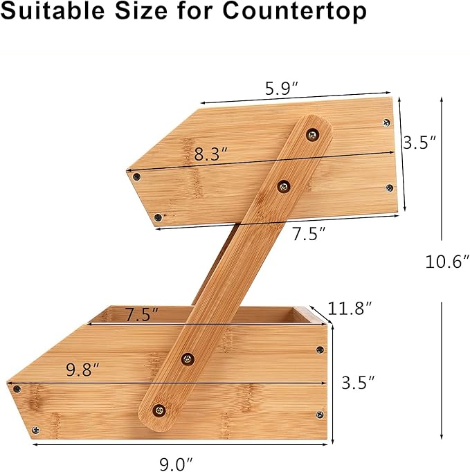 Merysen 2 Tier Fruit Basket For Kitchen- Bamboo Fruit and Vegetable Storage