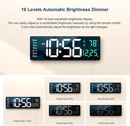 Digital Wall Clock Large Display, 16" with Remote Control for Living Room Gym Shop Warehouse Office Garage Decor, Auto Brightness Dimmer Reloj De Pared with Date Week Temp (Green)