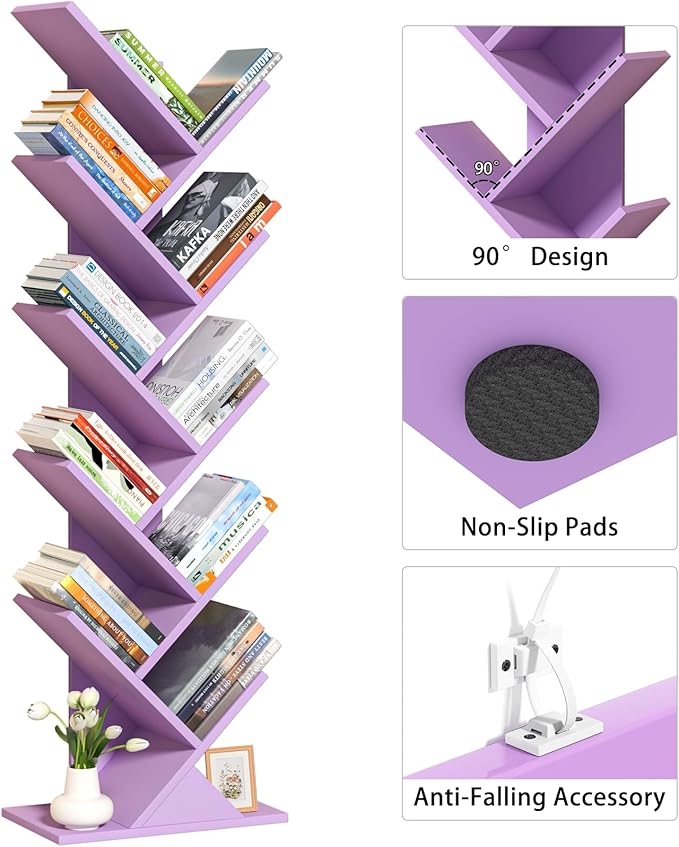 10 Tier Tree Book Shelf, Floor Standing Wood Bookshelf