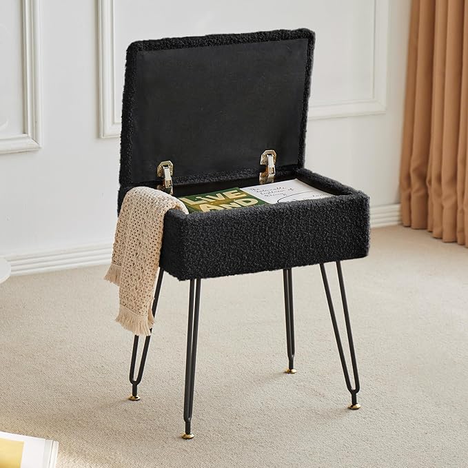 Vanity Stool Chair, Faux Teddy Fur Ottoman Foot Stool